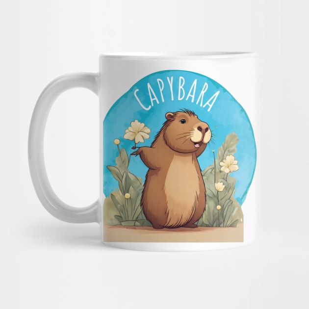 Capybara in the Flowers by Little Duck Designs